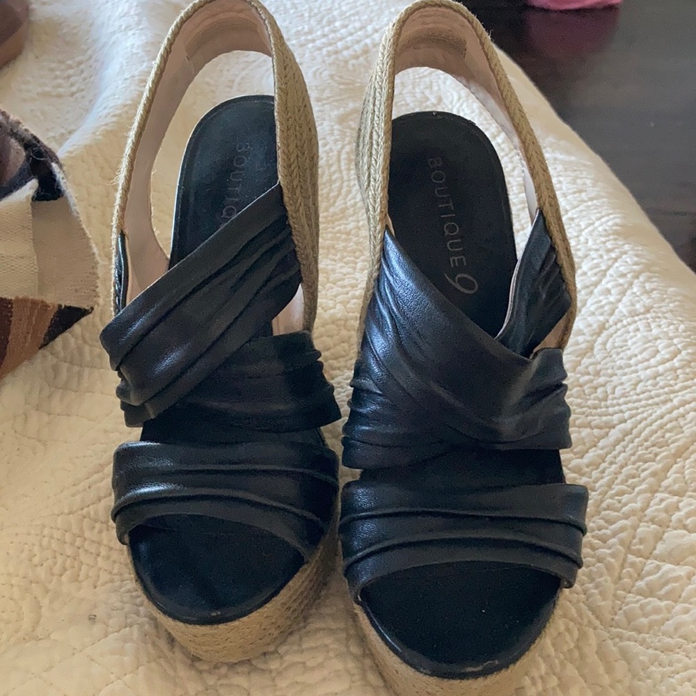 black leather platform espadrlle sandals